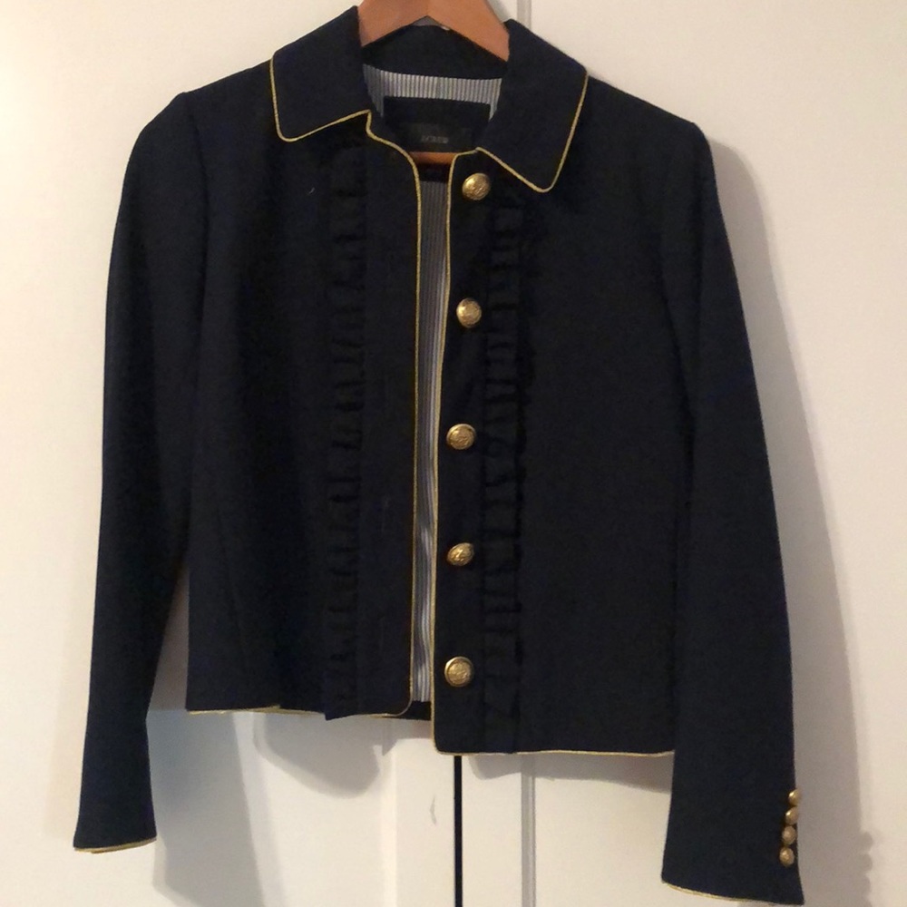J Crew blazer with ruffles & gold buttons